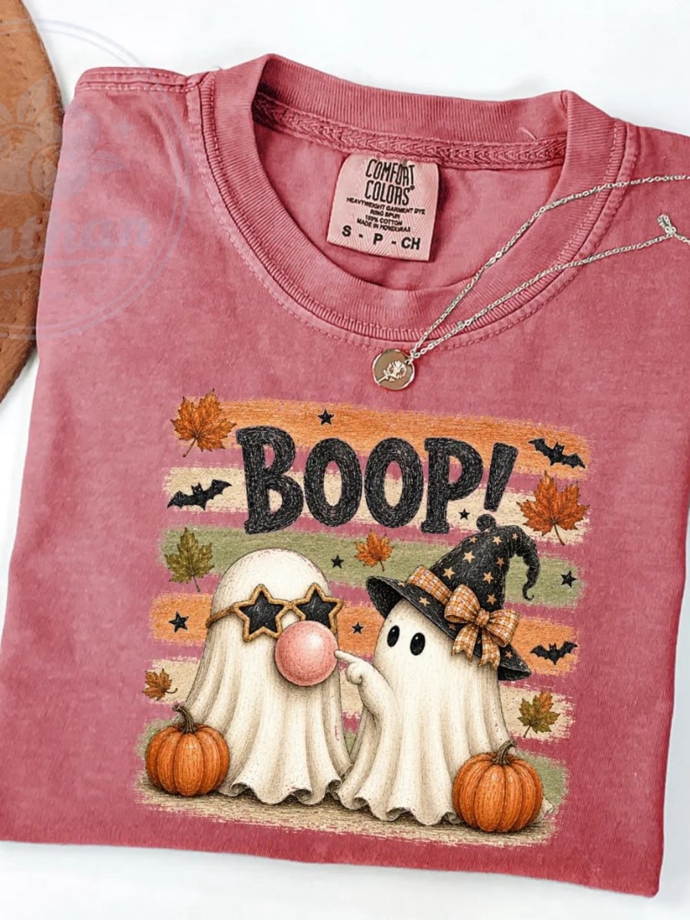 Comfort Colors Crimson 'BOOP!' Halloween Ghost Graphic Tee